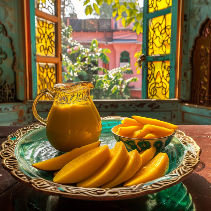 Mango Orchard – window, pitcher and mangoes